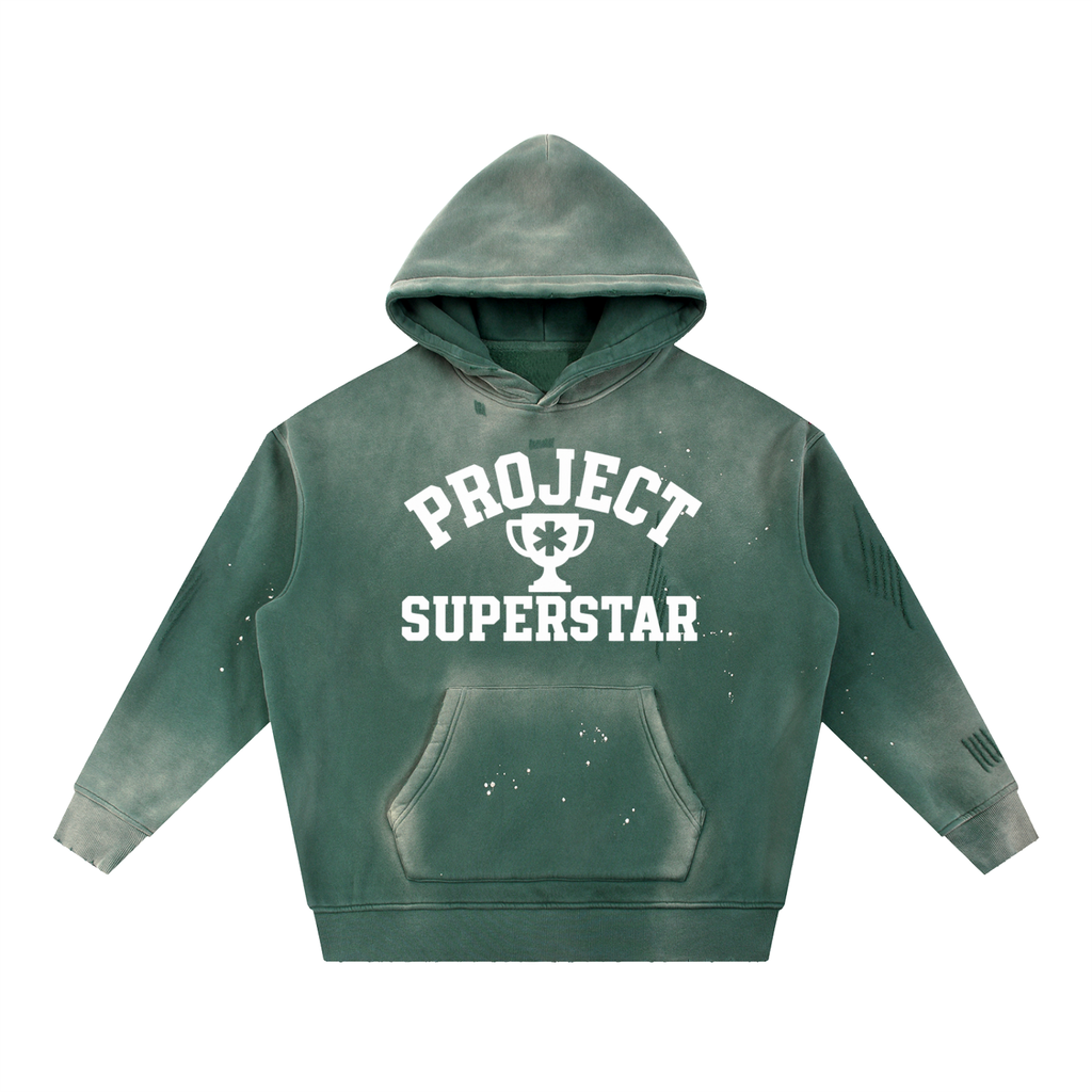 Vintage Washed Frayed Fleece Hoodie