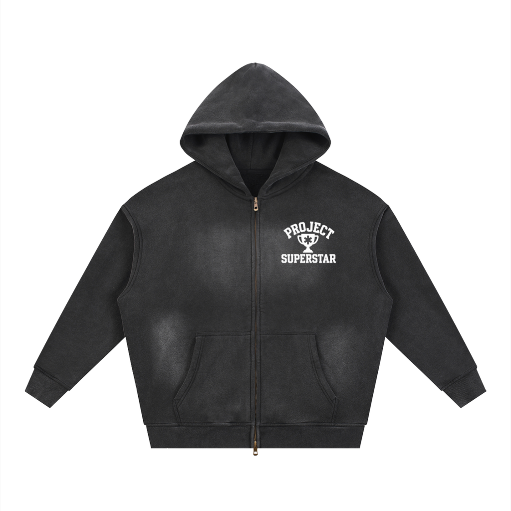 Sunfade Two-way Zipper Boxy Fleece Hoodie