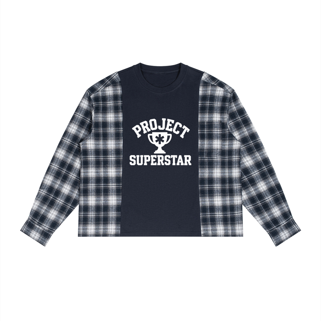Unisex Plaid Panel Long Sleeve T-Shirt
