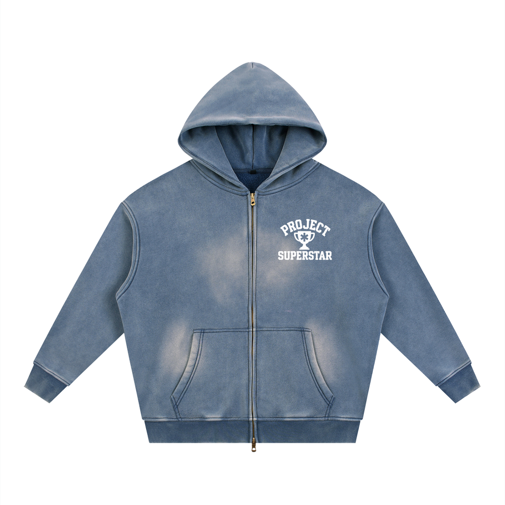 Sunfade Two-way Zipper Boxy Fleece Hoodie
