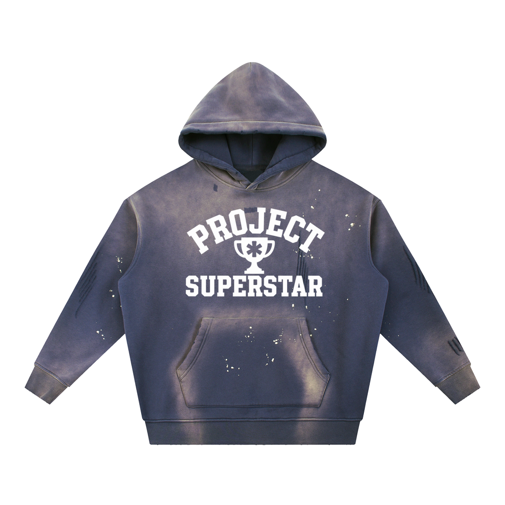 Vintage Washed Frayed Fleece Hoodie