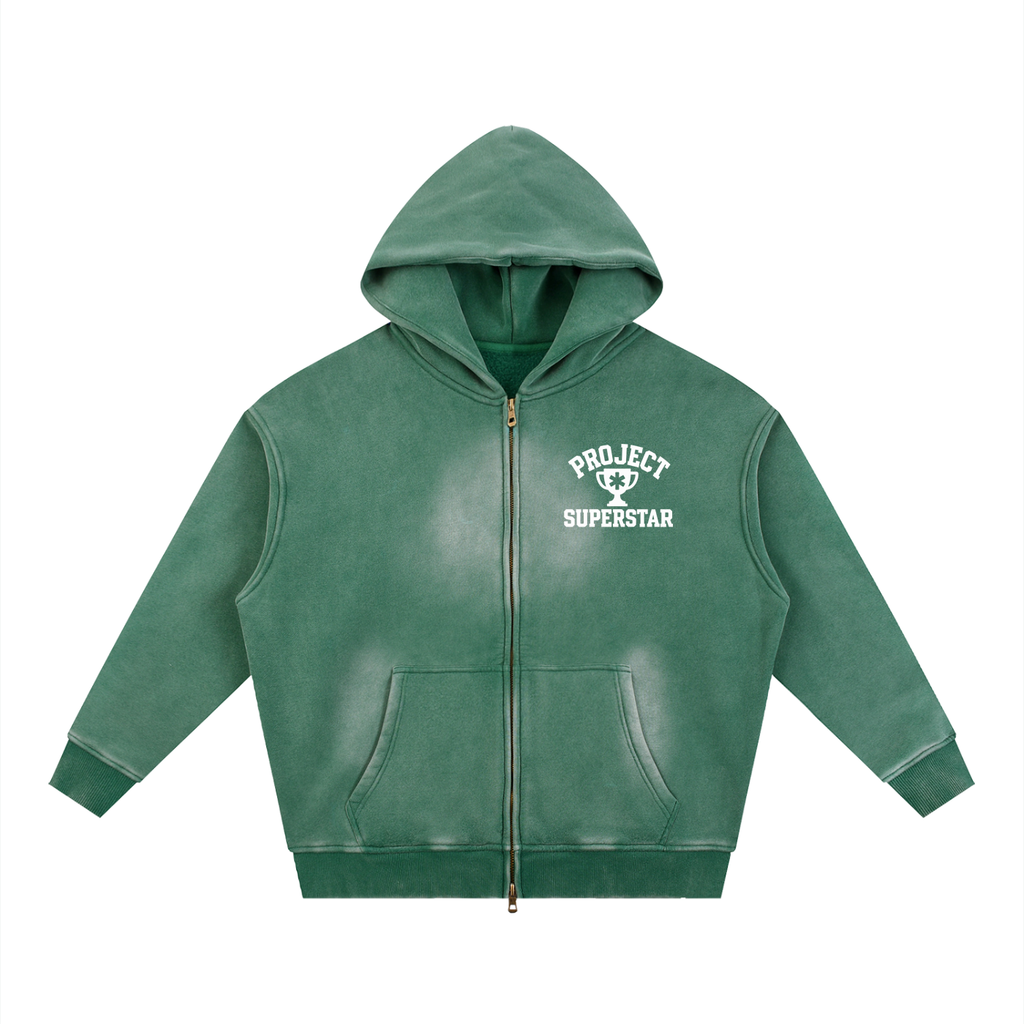 Sunfade Two-way Zipper Boxy Fleece Hoodie