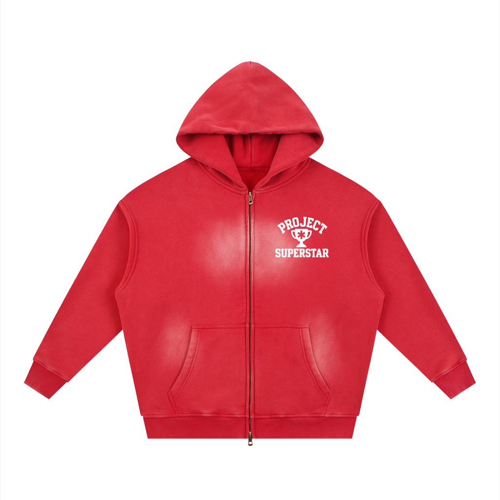 Sunfade Two-way Zipper Boxy Fleece Hoodie
